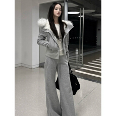 批发美式毛领连帽加绒卫衣开衫<b class='q'>外套</b>女装冬季加厚<b class='q'>修身</b>短款拉链夹克上衣