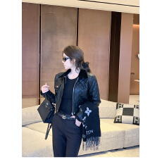 批发媛媛【回忆】干金感夹棉短款皮衣外套女气质西装休闲裤两件套