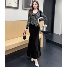 批发晚<b class='q'>礼服</b>女2025新款高级感年会重要场合漂亮开叉长袖鱼尾裙冬季