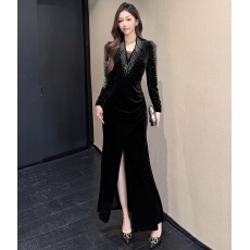 批发晚<b class='q'>礼服</b>女2025年新款高级感宴会气质<b class='q'>性感</b>开叉主持人鱼尾裙重工