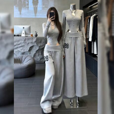 批发韩版气质修身连体上衣阔腿长裤女装2026春季<b class='q'>新款</b>辣妹休闲运动套装