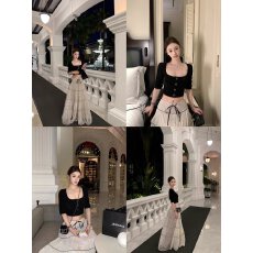 批发小香风粗花呢短袖外套女春季小个子短款上衣<b class='q'>蕾丝</b>半身长裙两件套装