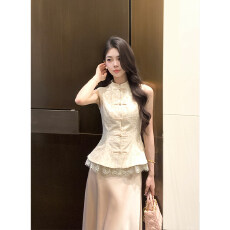 批发木子李的李2026新中式无袖花纹上衣外穿背心女<b class='q'>夏季</b>高腰半身裙套装