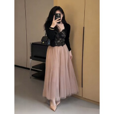 批发2026春季新款气质轻熟风钩花蕾丝吊带背心开衫高腰网纱半身裙套装