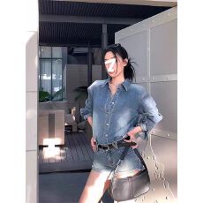 批发Gardenia 时尚都市复古翻领长袖<b class='q'>外套</b>女收腰显瘦包臀短款<b class='q'>牛仔</b>套装