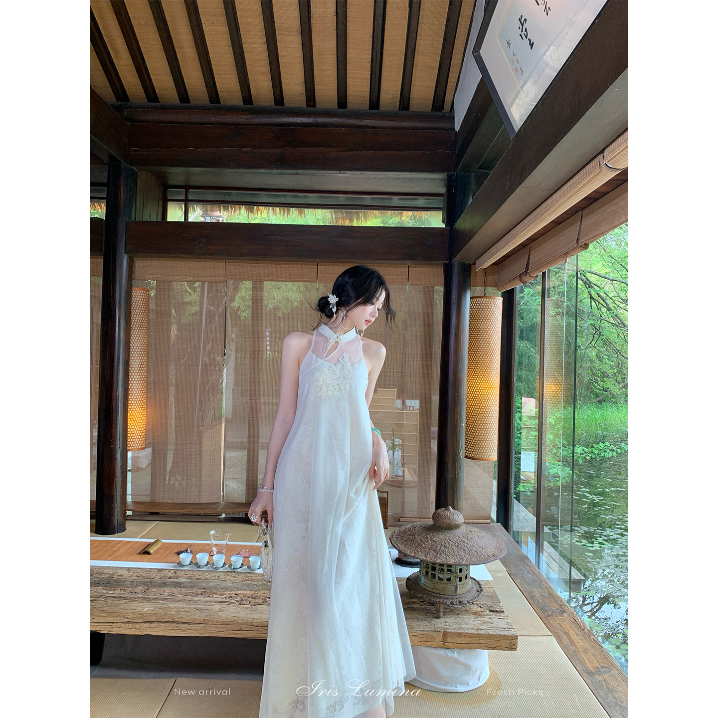 iris lumina 예약하기 어둡고 조용한 한 곡 화이트 도자기 화이트 드레스 여름 품격 矜贵 감기 센스 한 마디 롱 스커트