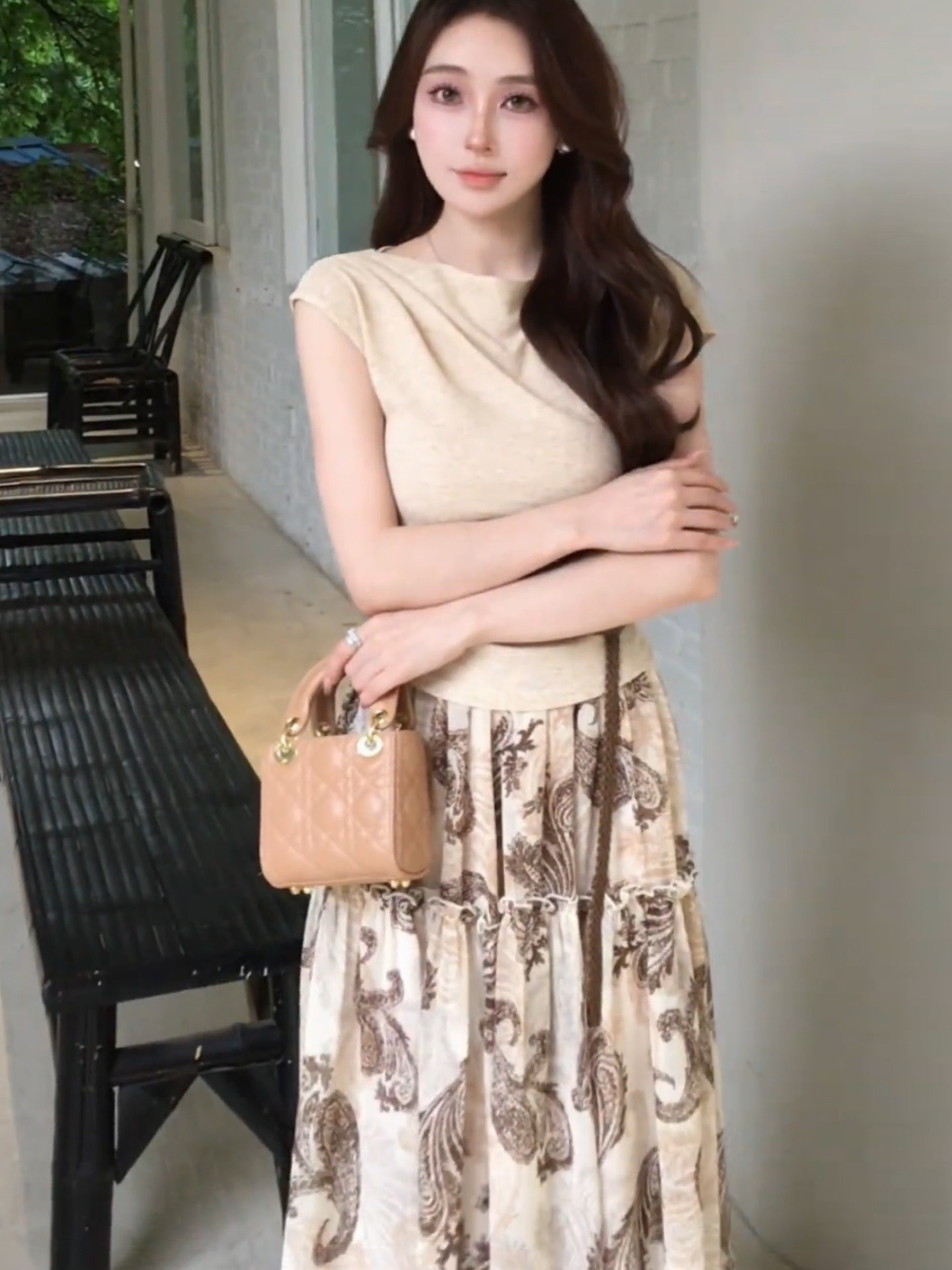 여름 ootd 착용 가져 가라. 세트 여성 2026 새로운 순수한 욕망 바람 허리 수축 티셔츠 레트로 꽃무늬 반신 스커트 투피스 세트