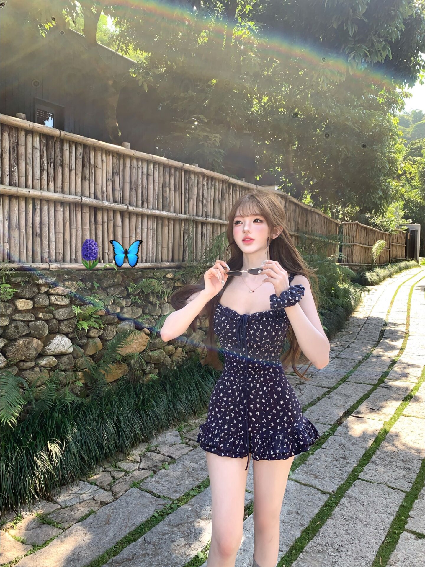 해변가 휴가 프릴 꽃무늬 슬립 여성 드레스 여름 작은 키 순수한 욕망 몸매 가꾸기 허리 수축 한 마디 미니 스커트