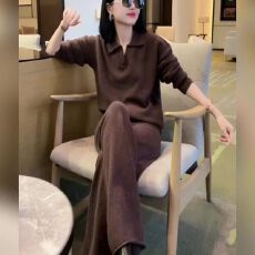 批发早秋新款女<b class='q'>装</b>盐系炸街高级感通勤polo领长袖<b class='q'>T</b><b class='q'>恤</b>阔腿<b class='q'>裤</b><b class='q'>套装</b>两件套