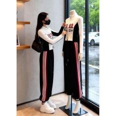 批发港风时尚休闲运动<b class='q'>套装</b>女2025秋新款长袖字母开衫外套束脚裤两件套