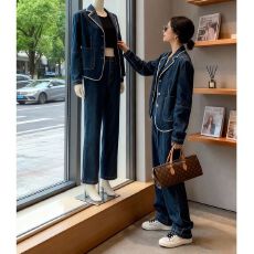 批发高级感时尚牛仔套<b class='q'>装</b><b class='q'>女</b>秋季2025新款休闲洋气阔腿裤<b class='q'>秋</b><b class='q'>装</b>搭配两件套