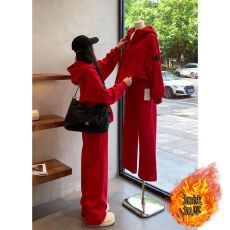 批发今年爆款卫衣<b class='q'>套装</b>2025秋冬季新款橘色连帽开衫宽松长袖两件套<b class='q'>女装</b>