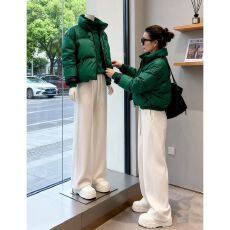 批发设计感绿色羽绒棉服女<b class='q'>短</b>款冬季2025新款小个子韩系面包服加厚外套