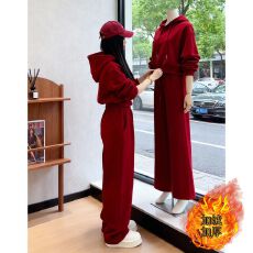 批发安可拉红运动<b class='q'>套装</b>女春秋新款宽松<b class='q'>休闲</b>卫衣阔腿裤时尚加绒两件套冬