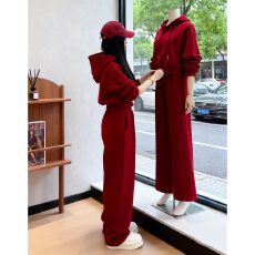 批发安可拉红运动<b class='q'>套装</b>女春秋新款宽松<b class='q'>休闲</b>卫衣阔腿裤时尚加绒两件套冬