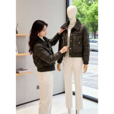批发小香风羽绒棉服女款<b class='q'>短</b>款2025年新款宽松翻领压胶加厚保暖冬季外套