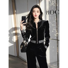 批发欧货高端<b class='q'>休闲</b>运动<b class='q'>套装</b>女秋冬时尚洋气减龄金丝绒卫衣阔腿裤两件套