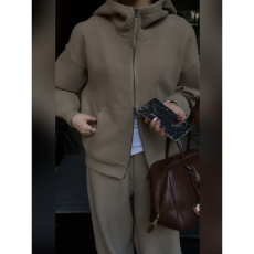 批发高级感网红<b class='q'>秋</b>冬加绒加厚卫衣套装女休闲显瘦复古连帽运动服两件套