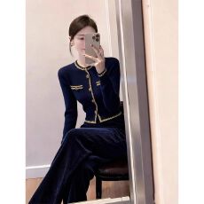 批发富家千金冬<b class='q'>装</b>小香风减龄<b class='q'>气质</b>藏青色针织衫毛衣灯芯绒阔腿<b class='q'>裤</b><b class='q'>套装</b>女