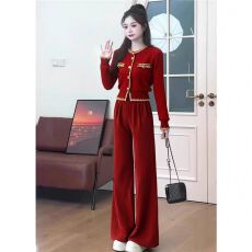 批发富家千金冬<b class='q'>装</b>小香风减龄<b class='q'>气质</b>藏青色针织衫毛衣灯芯绒阔腿<b class='q'>裤</b><b class='q'>套装</b>女