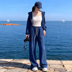 批发欧货休闲运动套装女<b class='q'>秋</b>冬2025新款韩版宽松开衫连帽卫衣两件套显瘦