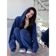 批发高级感<b class='q'>秋</b>冬加厚卫衣套装女休闲显瘦摇粒绒连帽运动服两件套潮