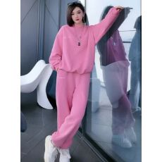 批发秋<b class='q'>冬</b>新款温柔系炸街奶乖休闲运动粉色长袖卫衣休闲套装两件套春