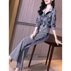 批发灰色休闲运动服套装女秋<b class='q'>冬</b>韩版宽松洋气减龄开衫卫衣休闲裤两件套
