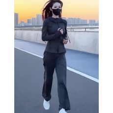 批发休闲运动套装女春秋2026年新款时尚洋气黑色跑步<b class='q'>运动服</b>两件套<b class='q'>显瘦</b>