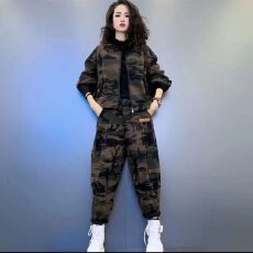 批发<b class='q'>牛仔</b>套装女2026春秋新款潮酷洋气迷彩外套搭个性<b class='q'>哈伦</b>迷彩裤俩件套