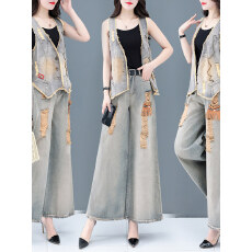 批发<b class='q'>欧洲站</b>时尚牛仔套装女春夏2026新款气质百搭减龄欧货两件套阔腿裤