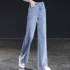 批发捡漏清仓折扣<b class='q'>正品</b>小个子高腰直筒垂感阔腿拖地牛仔裤子女春夏新款