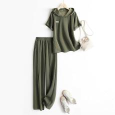 批发高端休闲运动套装女夏季新款时尚减龄短袖<b class='q'>卫衣</b>阔腿裤两件套女