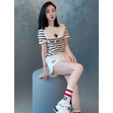 批发<b class='q'>欧洲站</b>运动<b class='q'>套装</b>女夏时髦气质条纹短袖宽松阔腿短裤时尚休闲两件套