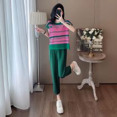 批发今年流行时尚休闲套<b class='q'>装</b>女夏小个子洋气减龄微胖<b class='q'>显瘦</b>T恤直筒<b class='q'>裤</b>两件