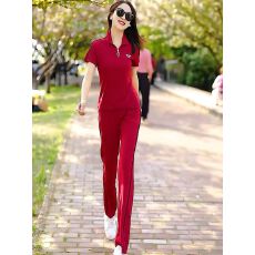 批发休闲运动套装女2026新款红色时尚品牌运动服夏装减龄短袖两件套潮
