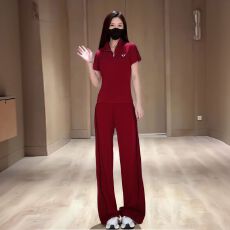 批发休闲运动套装女2026新款红色时尚品牌运动服夏装减龄短袖两件套潮
