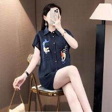 批发时尚气质刺绣<b class='q'>套装</b>女夏季2026年新款<b class='q'>欧洲站</b>大码女装上衣短裤两件套