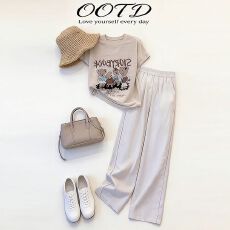 批发休闲运动套装女2026年新款<b class='q'>时尚</b>洋气<b class='q'>个性</b>印花短袖棉麻阔腿裤两件套