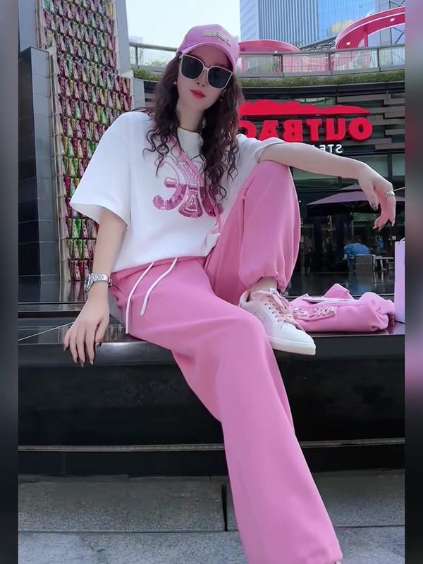 운동 캐주얼 세트 여성 면 t 패션 외국 가스 2026 여름 루즈핏 슬림해 보이는 투피스 세트 인터넷 유명인 품격 유럽 상품