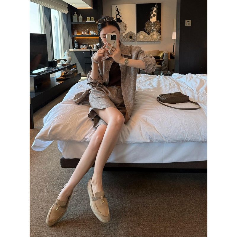 레트로 브라운 패션 세트 여성 2026 봄 새로운 오래된 돈 바람 세련된 루즈핏 폴로 칼라 셔츠 반바지 투피스 세트