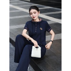 批发休闲运动风连帽运动衫<b class='q'>套装</b><b class='q'>女</b>夏季新款短袖格子<b class='q'>卫衣</b>阔腿裤<b class='q'>两件</b>套<b class='q'>女</b>