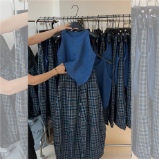 批发韩系复古格纹阔腿裤套装女夏无袖背心长裤修身显瘦休闲百搭两件套
