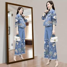 批发春<b class='q'>秋</b>装休闲职业时尚套装2026新款女装洋气显瘦牛仔阔腿裤两件套潮