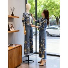 批发春<b class='q'>秋</b>装休闲职业时尚套装2026新款女装洋气显瘦牛仔阔腿裤两件套潮