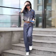 批发欧货牛仔套装女春<b class='q'>秋</b>新款两件套时尚复古风时尚休闲减龄复古套装女