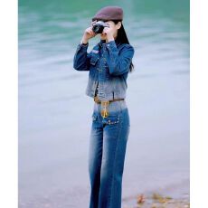 批发欧货高级感时尚牛仔套装女春<b class='q'>秋</b>新款加厚休闲减龄新款两件套