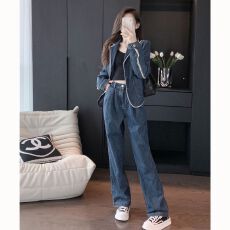 批发高级感时尚牛仔套装女<b class='q'>秋</b>季2026新款休闲洋气阔腿裤<b class='q'>秋</b>装搭配一整套