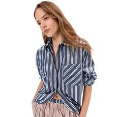 批发2026新款单排扣翻领竖条纹长袖女<b class='q'>衬衫</b>外贸跨境爆款宽松休闲上衣