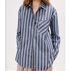 批发2026新款单排扣翻领竖条纹长袖女<b class='q'>衬衫</b><b class='q'>外贸</b>跨境爆款宽松休闲上衣